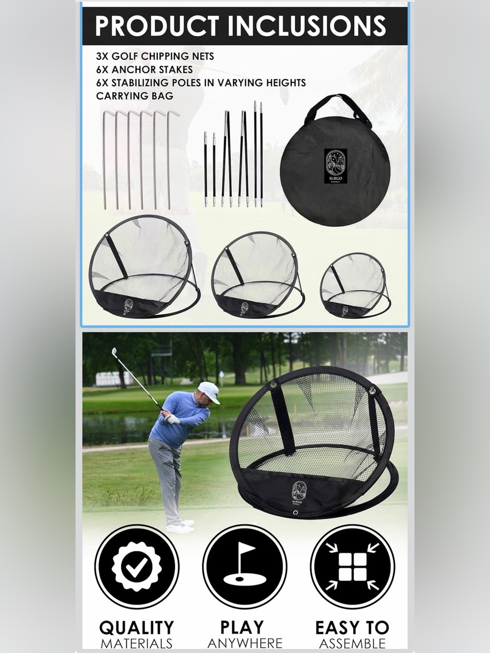 Portable Golf Practice Nets - Black